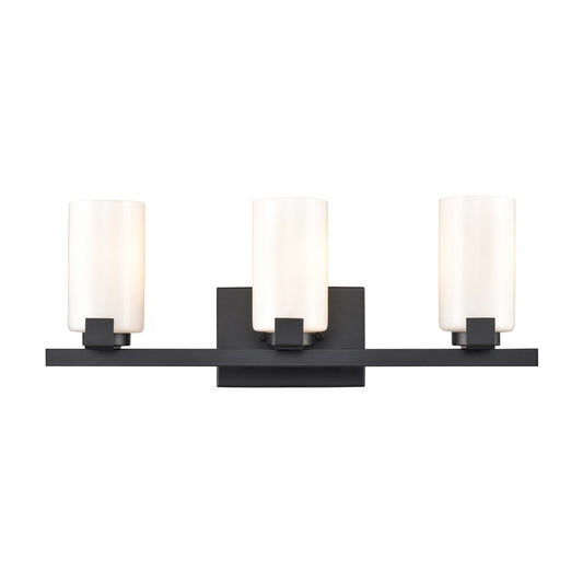 Atlas Lighting Dressler 22in 3-Light Vanity Light | Transitional Matte Black and White Opal Glass | Bathroom Vanity | Model WL11282-BK