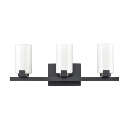 Atlas Lighting Dressler 22in 3-Light Vanity Light | Transitional Matte Black and White Opal Glass | Bathroom Vanity | Model WL11282-BK