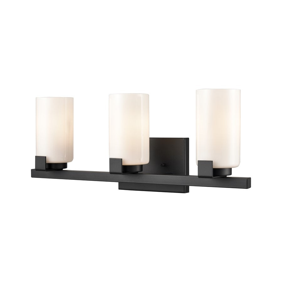 Atlas Lighting Dressler 22in 3-Light Vanity Light | Transitional Matte Black and White Opal Glass | Bathroom Vanity | Model WL11282-BK