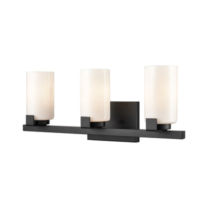 Atlas Lighting Dressler 22in 3-Light Vanity Light | Transitional Matte Black and White Opal Glass | Bathroom Vanity | Model WL11282-BK