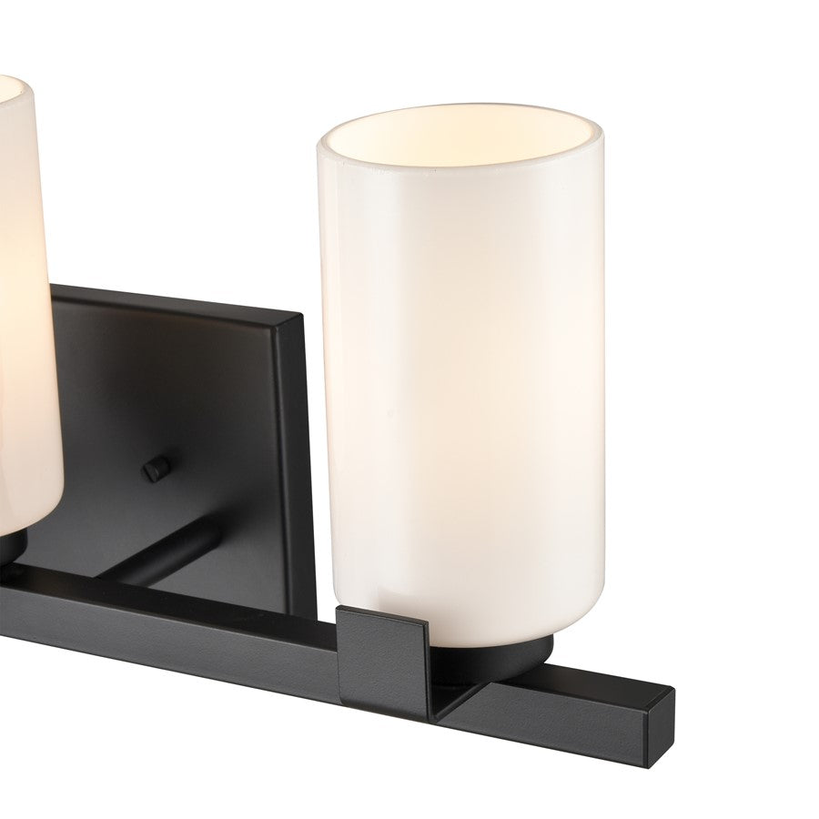 Atlas Lighting Dressler 22in 3-Light Vanity Light | Transitional Matte Black and White Opal Glass | Bathroom Vanity | Model WL11282-BK
