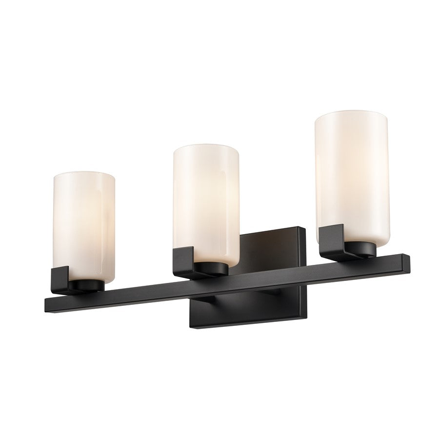 Atlas Lighting Dressler 22in 3-Light Vanity Light | Transitional Matte Black and White Opal Glass | Bathroom Vanity | Model WL11282-BK