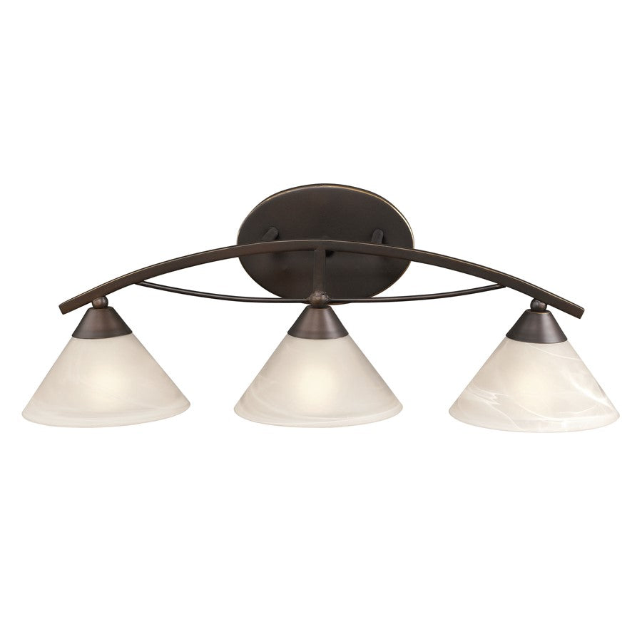 Atlas Lighting Elysburg 25in 3-Light Vanity Light | Transitional Oil Rubbed Bronze and White Glass | Bathroom Vanity | Model WL11289-BZ