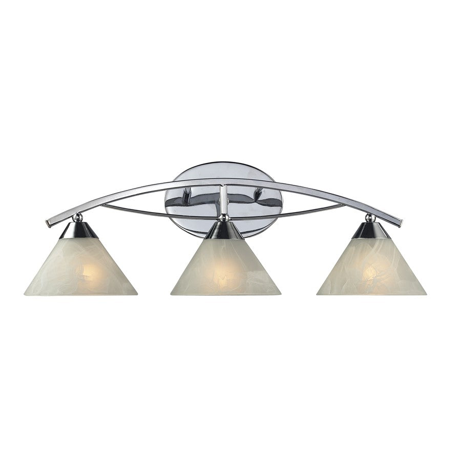Atlas Lighting Elysburg 25in 3-Light Vanity Light | Transitional Polished Chrome and White Glass | Bathroom Vanity | 25 x 9 x 10 in | Model WL11289-CH