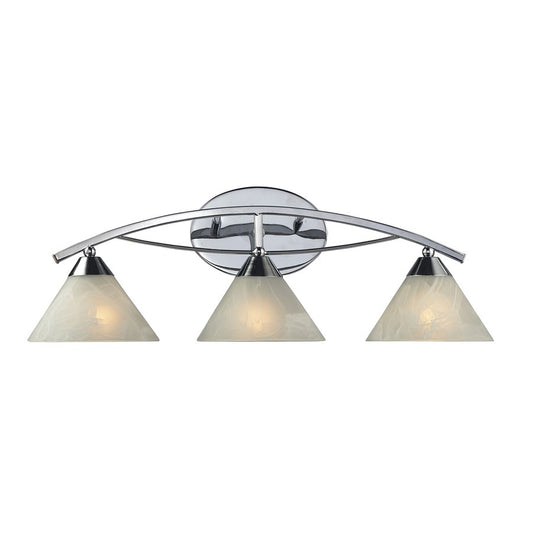 Atlas Lighting Elysburg 25in 3-Light Vanity Light | Transitional Polished Chrome and White Glass | Bathroom Vanity | 25 x 9 x 10 in | Model WL11289-CH
