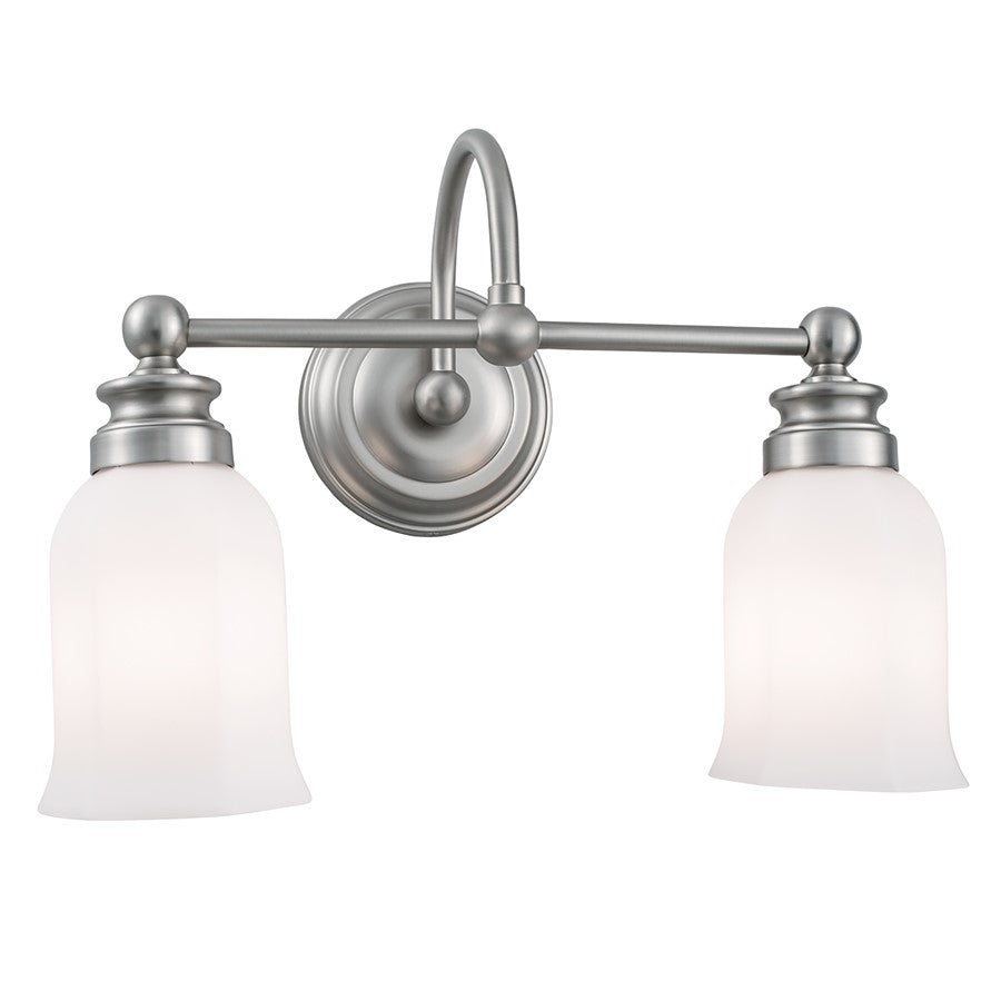 Atlas Lighting Emily 11in 2-Light Vanity Light | Traditional Brushed Nickel and White Glass | Bathroom Vanity | 11 x 15 x 11 in | Model WL11291-NK