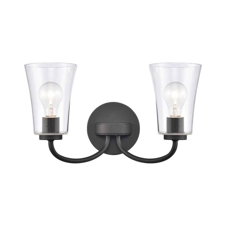 Atlas Lighting Emily 17in 2-Light Vanity Light | Traditional Matte Black and Clear Glass | Bathroom Vanity | 17 x 8.75 x 9.5 in | Model WL11293-BK
