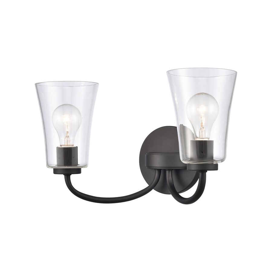 Atlas Lighting Emily 17in 2-Light Vanity Light | Traditional Matte Black and Clear Glass | Bathroom Vanity | 17 x 8.75 x 9.5 in | Model WL11293-BK