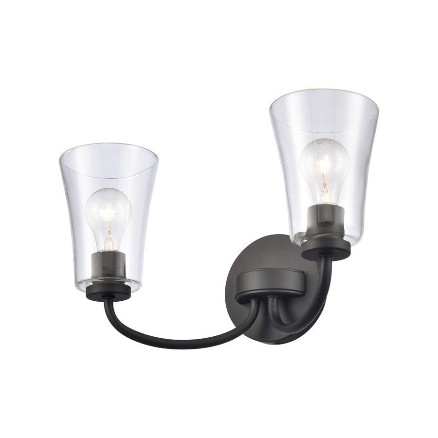 Atlas Lighting Emily 17in 2-Light Vanity Light | Traditional Matte Black and Clear Glass | Bathroom Vanity | 17 x 8.75 x 9.5 in | Model WL11293-BK