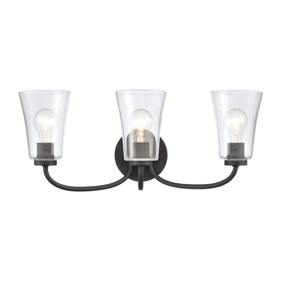 Atlas Lighting Emily 23in 3-Light Vanity Light | Traditional Matte Black and Clear Glass | Bathroom Vanity | 23 x 8.75 x 9.5 in | Model WL11294-BK