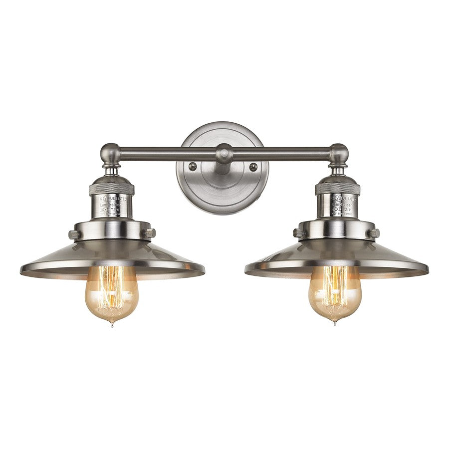 Atlas Lighting English Pub 18in 2-Light Vanity Light | Transitional Brushed Nickel and Nickel Metal Shades | Bathroom Vanity | Model WL11295-NK1