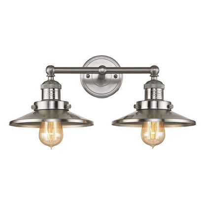 Atlas Lighting English Pub 18in 2-Light Vanity Light | Transitional Brushed Nickel and Nickel Metal Shades | Bathroom Vanity | Model WL11295-NK1