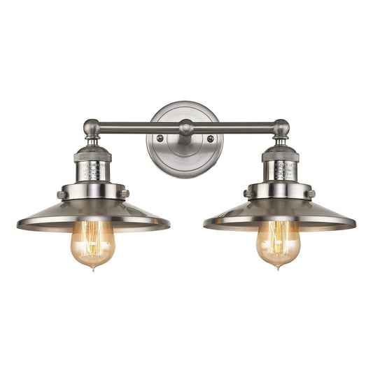 Atlas Lighting English Pub 18in 2-Light Vanity Light | Transitional Brushed Nickel and Nickel Metal Shades | Bathroom Vanity | Model WL11295-NK1