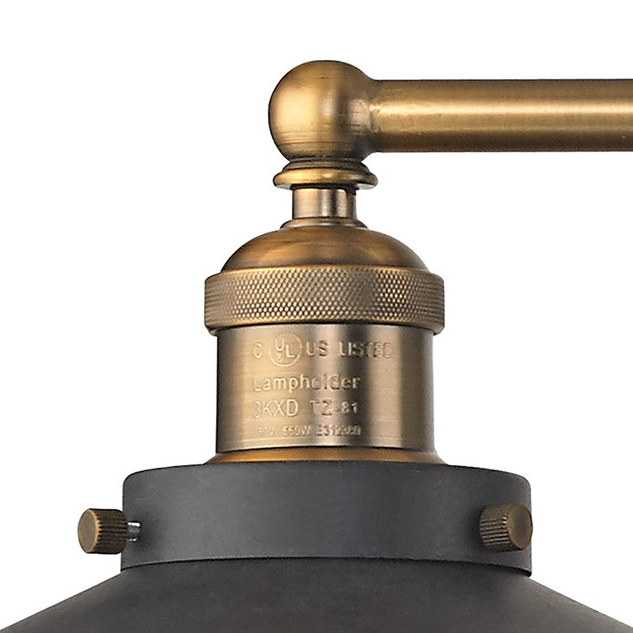Atlas Lighting English Pub 28in 3-Light Vanity Light | Transitional Graphite and Antique Brass with Black Metal Shades | Bathroom | Model WL11296-BK