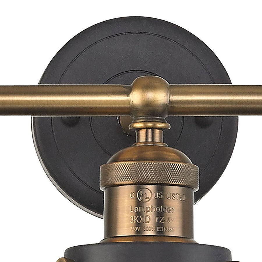 Atlas Lighting English Pub 28in 3-Light Vanity Light | Transitional Graphite and Antique Brass with Black Metal Shades | Bathroom | Model WL11296-BK