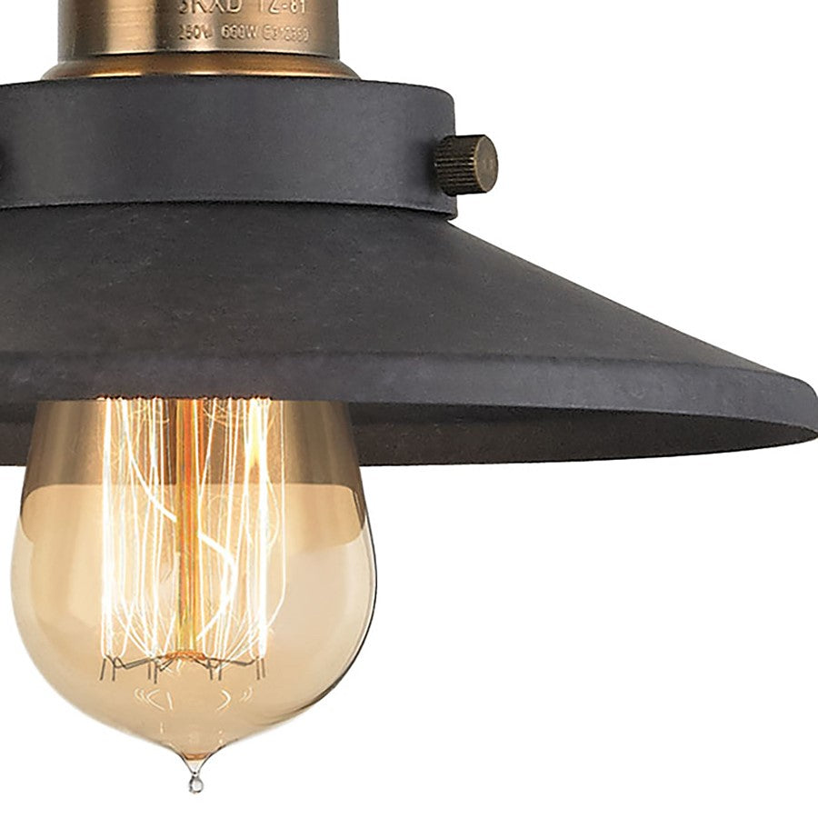 Atlas Lighting English Pub 28in 3-Light Vanity Light | Transitional Graphite and Antique Brass with Black Metal Shades | Bathroom | Model WL11296-BK