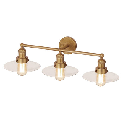 Atlas Lighting English Pub 28in 3-Light Vanity Light | Traditional Satin Brass and Clear Glass Shades | Bathroom Vanity | Model WL11296-BS