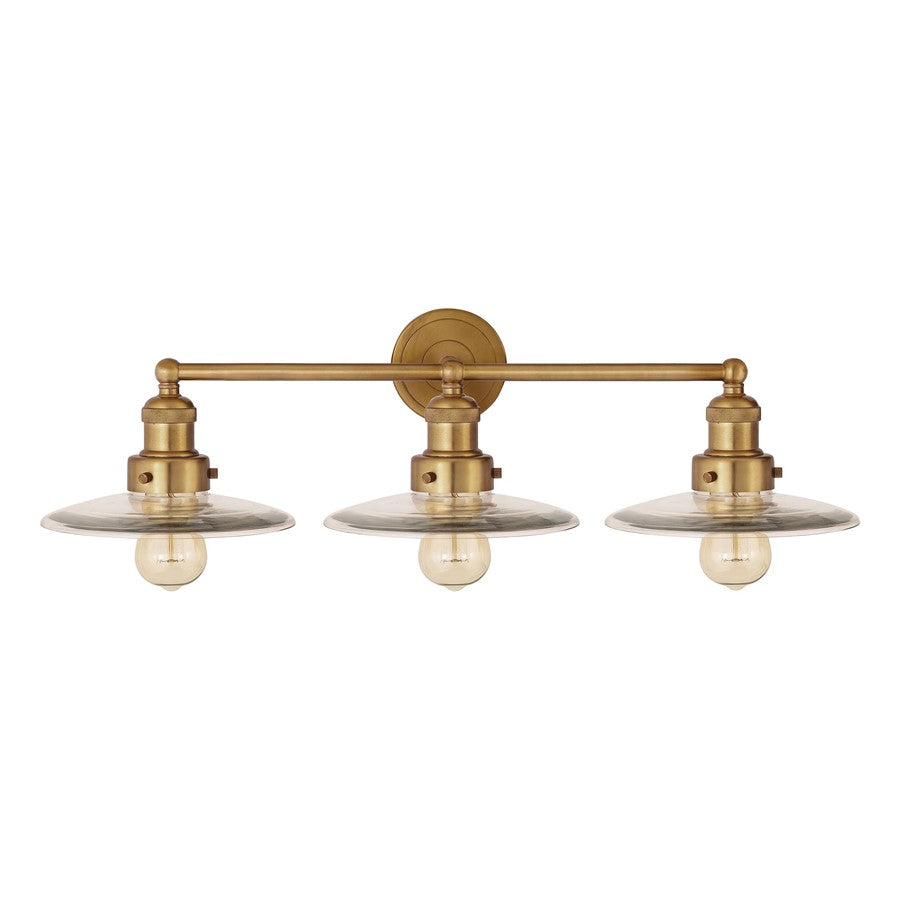 Atlas Lighting English Pub 28in 3-Light Vanity Light | Traditional Satin Brass and Clear Glass Shades | Bathroom Vanity | Model WL11296-BS