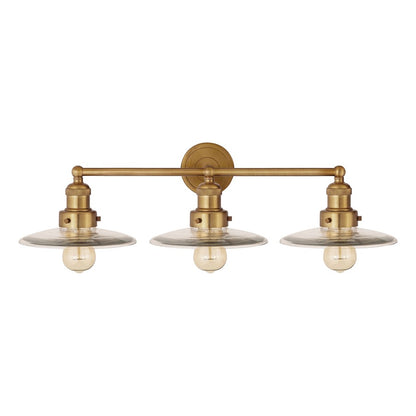 Atlas Lighting English Pub 28in 3-Light Vanity Light | Traditional Satin Brass and Clear Glass Shades | Bathroom Vanity | Model WL11296-BS