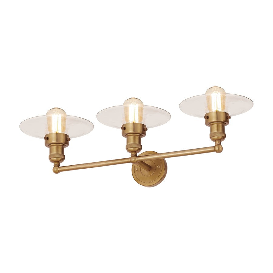 Atlas Lighting English Pub 28in 3-Light Vanity Light | Traditional Satin Brass and Clear Glass Shades | Bathroom Vanity | Model WL11296-BS