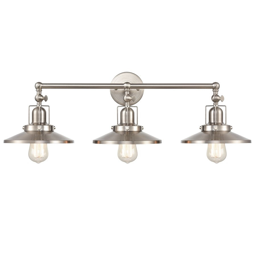 Atlas English Pub 28in 3-Light Vanity Light | Transitional Satin Nickel Metal | Bathroom Vanity | 28 x 10 x 8 in | Model WL11296-NK2
