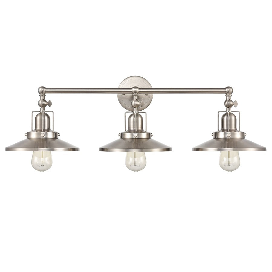 Atlas English Pub 28in 3-Light Vanity Light | Transitional Satin Nickel Metal | Bathroom Vanity | 28 x 10 x 8 in | Model WL11296-NK2