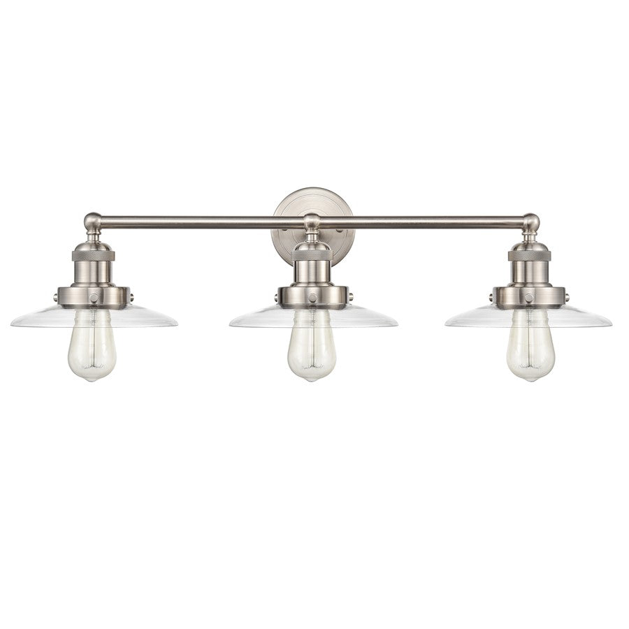 Atlas English Pub 28in 3-Light Vanity Light | Transitional Satin Nickel Metal | Bathroom Vanity | 28 x 10 x 8 in | Model WL11296-NK3