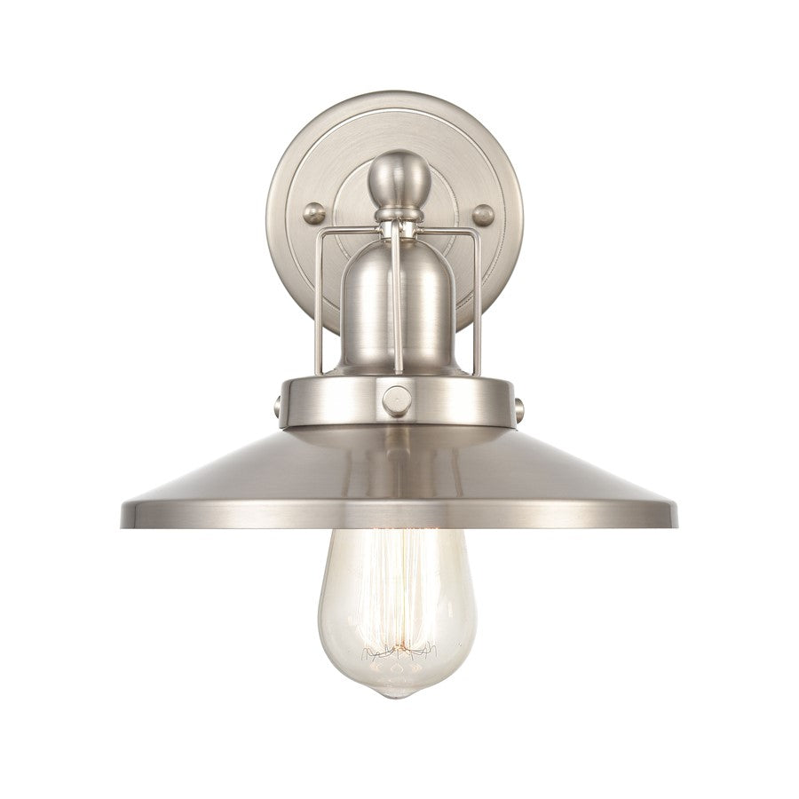 Atlas Lighting English Pub 8in 1-Light Wall Sconce | Industrial Satin Nickel Metal | Bedroom & Hallway Accent | 8 x 10 x 8 in | Model WL11297-NK2
