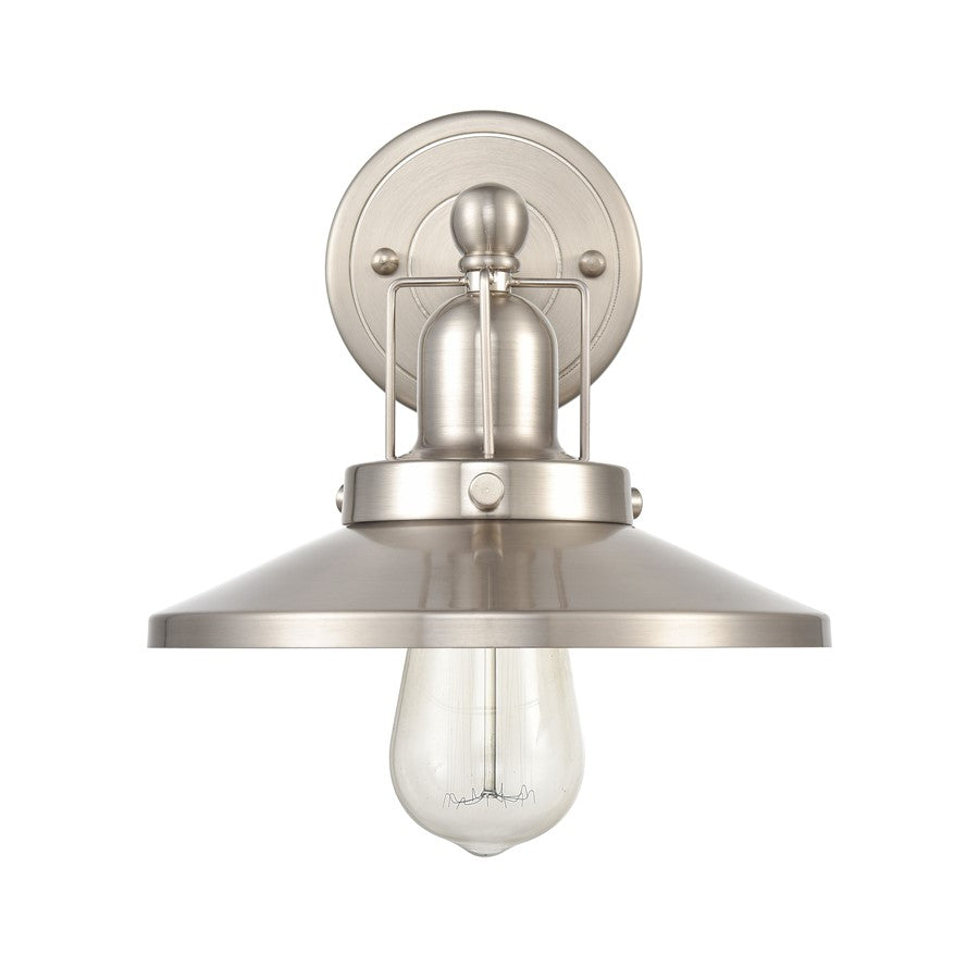 Atlas Lighting English Pub 8in 1-Light Wall Sconce | Industrial Satin Nickel Metal | Bedroom & Hallway Accent | 8 x 10 x 8 in | Model WL11297-NK2
