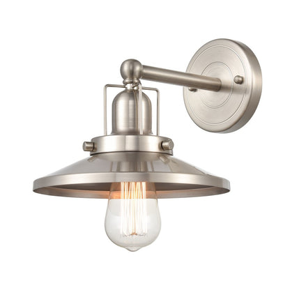 Atlas Lighting English Pub 8in 1-Light Wall Sconce | Industrial Satin Nickel Metal | Bedroom & Hallway Accent | 8 x 10 x 8 in | Model WL11297-NK2