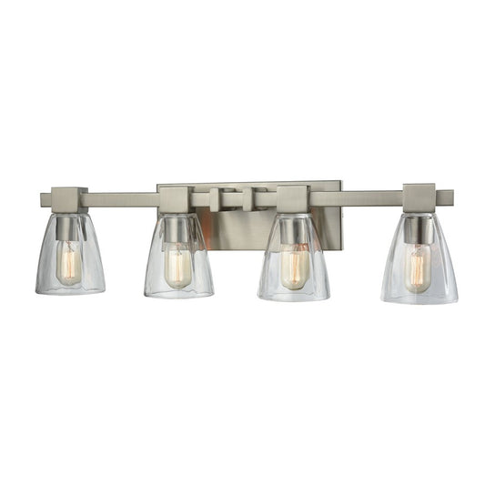 Atlas Lighting Ensley 28in 4-Light Vanity Light | Transitional Satin Nickel and Clear Glass | Bathroom Vanity | 28 x 7 x 8 in | Model WL11300-NK