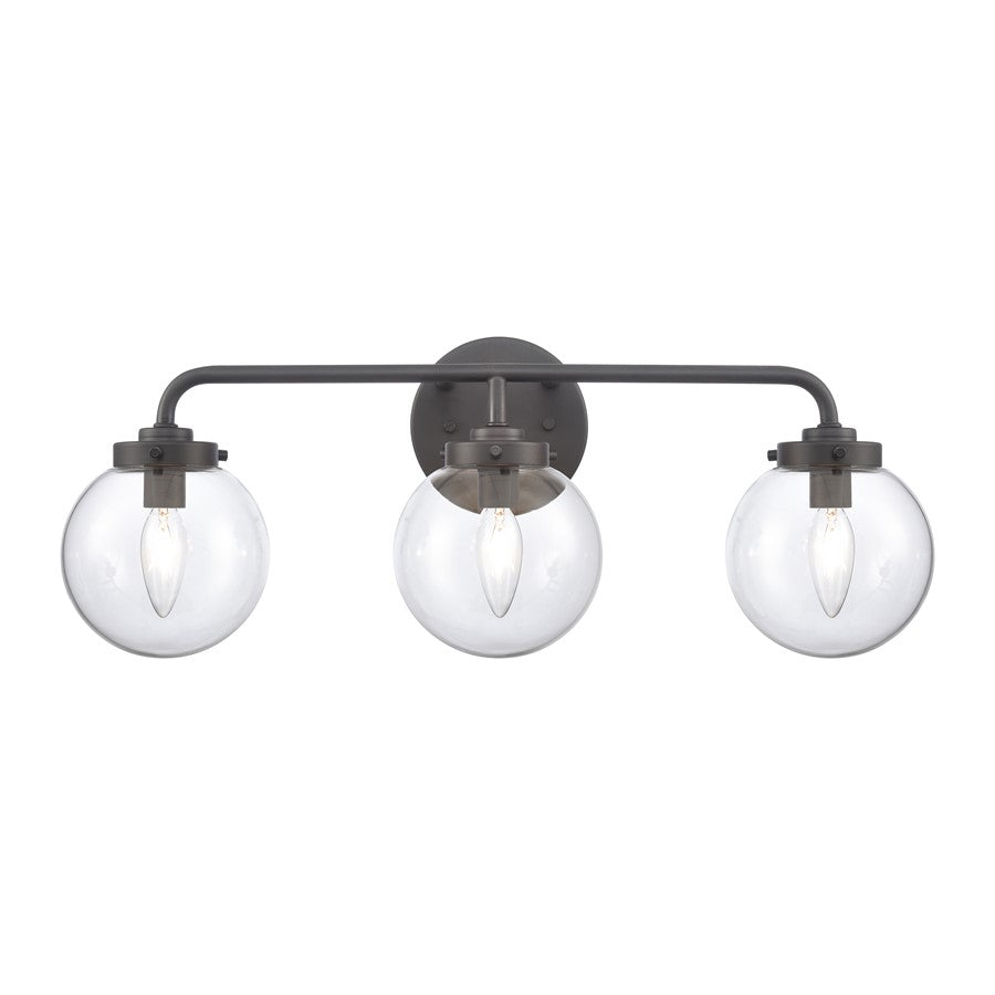Atlas Lighting Fairbanks 23in 3-Light Vanity Light | Modern Matte Black and Clear Glass | Bathroom Vanity | 23 x 6 x 8 in | Model WL11302-BK1