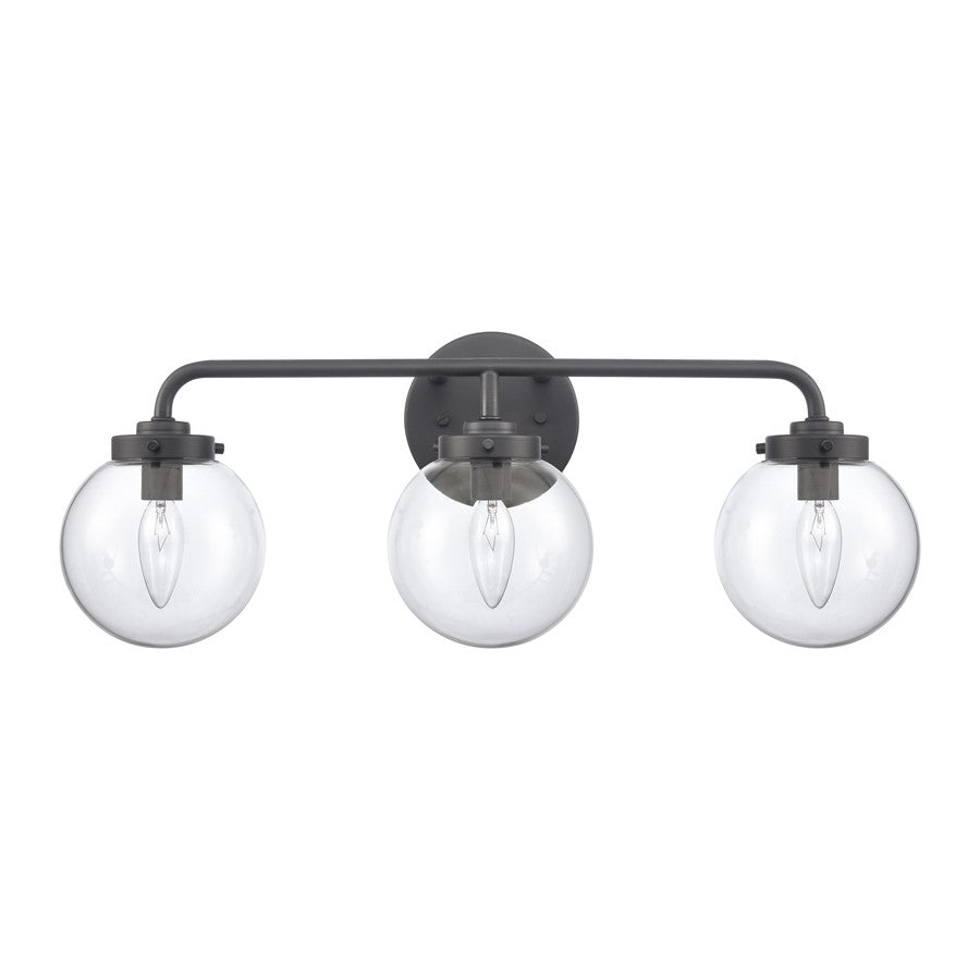 Atlas Lighting Fairbanks 23in 3-Light Vanity Light | Modern Matte Black and Clear Glass | Bathroom Vanity | 23 x 6 x 8 in | Model WL11302-BK1