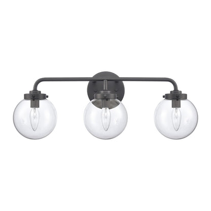 Atlas Lighting Fairbanks 23in 3-Light Vanity Light | Modern Matte Black and Clear Glass | Bathroom Vanity | 23 x 6 x 8 in | Model WL11302-BK1