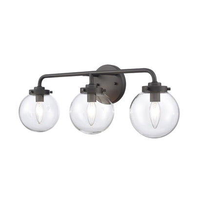 Atlas Lighting Fairbanks 23in 3-Light Vanity Light | Modern Matte Black and Clear Glass | Bathroom Vanity | 23 x 6 x 8 in | Model WL11302-BK1