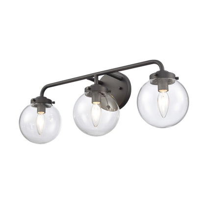 Atlas Lighting Fairbanks 23in 3-Light Vanity Light | Modern Matte Black and Clear Glass | Bathroom Vanity | 23 x 6 x 8 in | Model WL11302-BK1