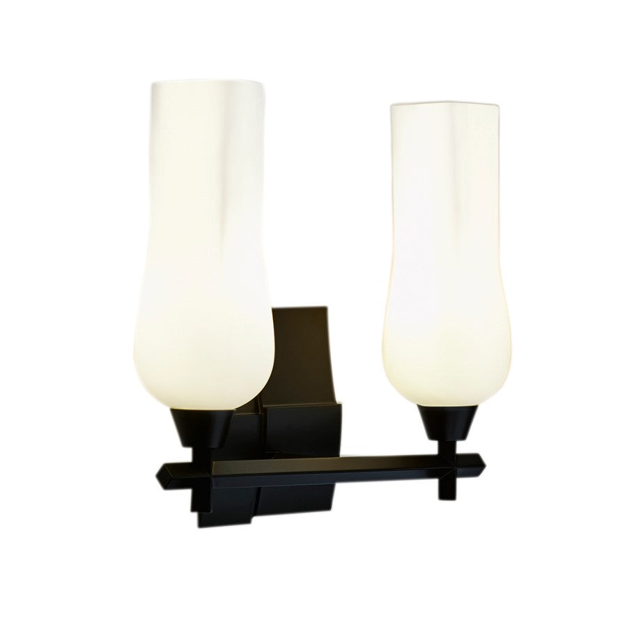 Atlas Lighting Fleur 15in 2-Light Vanity Light | Transitional Matte Black and White Glass | Bathroom Vanity | 15 x 15 x 14 in | Model WL11303-BK