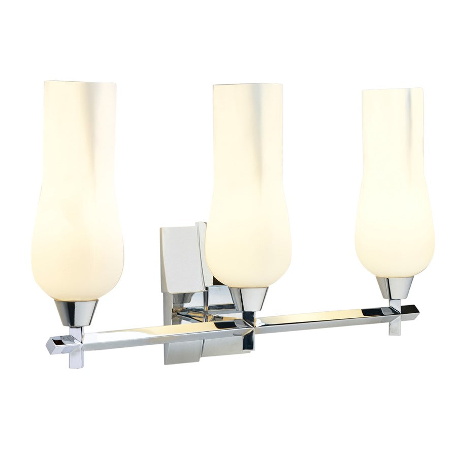 Atlas Lighting Fleur 25.25in 3-Light Vanity Light | Transitional Chrome and White Glass | Bathroom & Powder Room | Model WL11304-CH