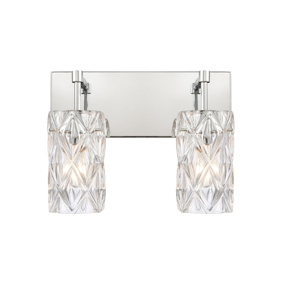 Atlas Lighting Forma de Crystal 14in 2-Light Vanity Light | Modern Polished Chrome and Clear Textured Glass | Bathroom & Powder | Model WL11305-CH