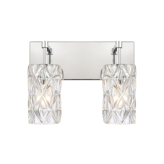 Atlas Lighting Forma de Crystal 14in 2-Light Vanity Light | Modern Polished Chrome and Clear Textured Glass | Bathroom & Powder | Model WL11305-CH