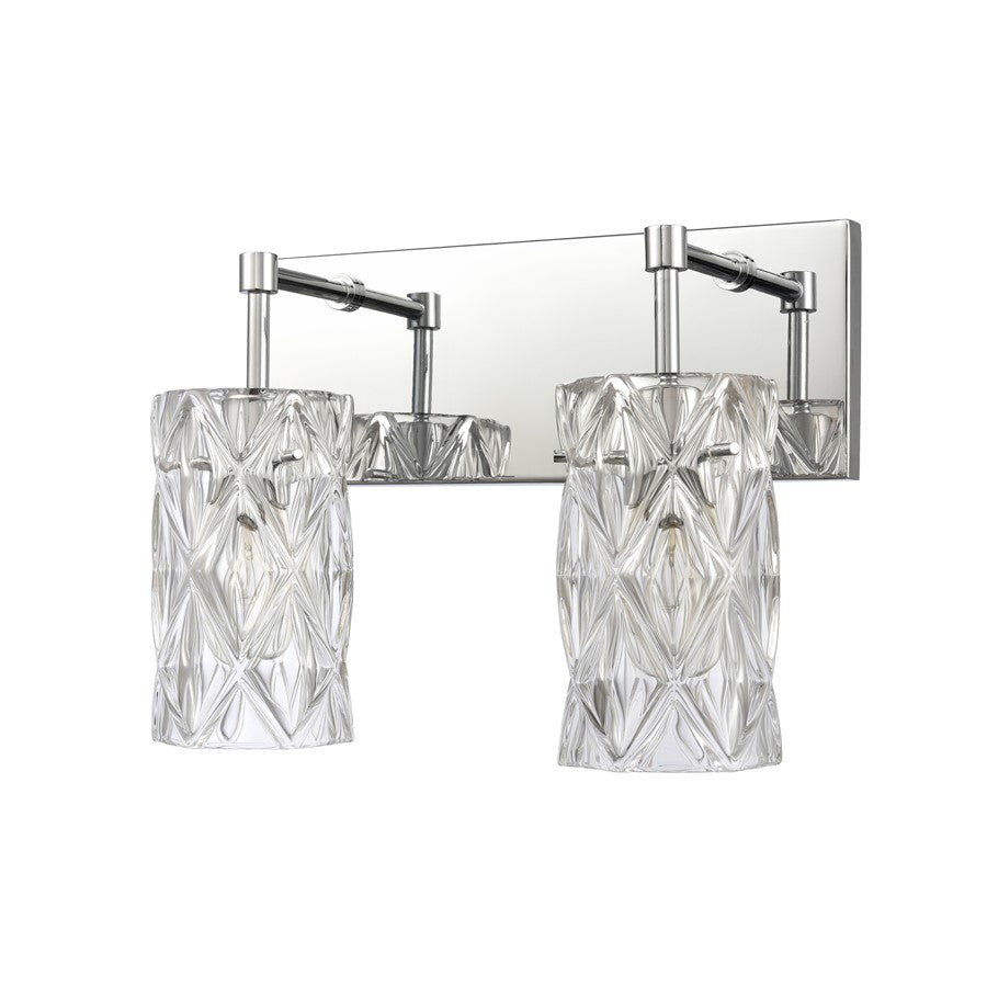 Atlas Lighting Forma de Crystal 14in 2-Light Vanity Light | Modern Polished Chrome and Clear Textured Glass | Bathroom & Powder | Model WL11305-CH