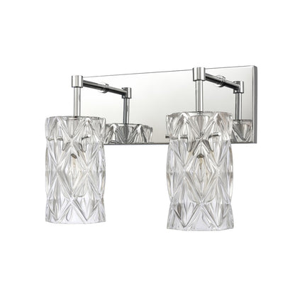 Atlas Lighting Forma de Crystal 14in 2-Light Vanity Light | Modern Polished Chrome and Clear Textured Glass | Bathroom & Powder | Model WL11305-CH