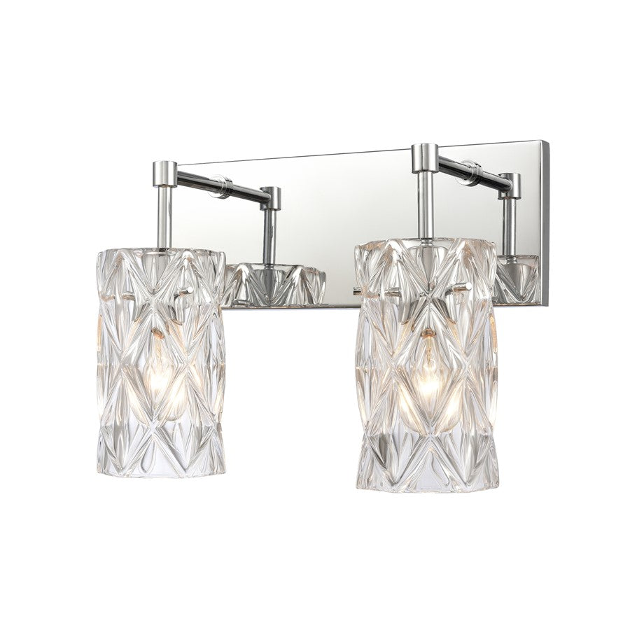 Atlas Lighting Forma de Crystal 14in 2-Light Vanity Light | Modern Polished Chrome and Clear Textured Glass | Bathroom & Powder | Model WL11305-CH