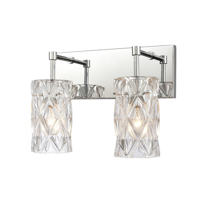 Atlas Lighting Forma de Crystal 14in 2-Light Vanity Light | Modern Polished Chrome and Clear Textured Glass | Bathroom & Powder | Model WL11305-CH