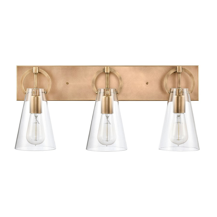 Atlas Lighting Gabby 23in 3-Light Vanity Light | Modern Natural Brass and Clear Glass | Bathroom & Powder Room | 23 x 6 x 10 in | Model WL11307-BS