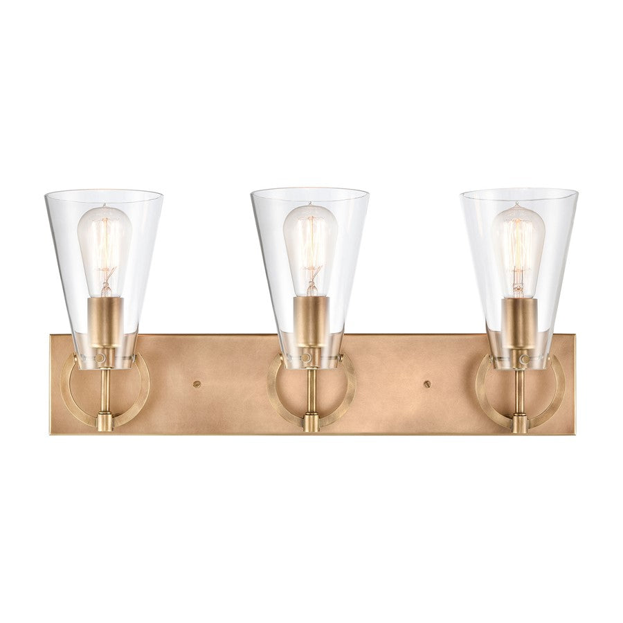 Atlas Lighting Gabby 23in 3-Light Vanity Light | Modern Natural Brass and Clear Glass | Bathroom & Powder Room | 23 x 6 x 10 in | Model WL11307-BS
