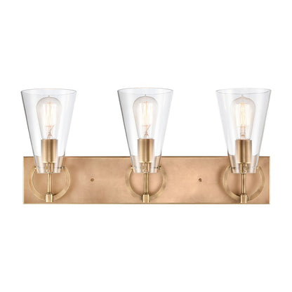 Atlas Lighting Gabby 23in 3-Light Vanity Light | Modern Natural Brass and Clear Glass | Bathroom & Powder Room | 23 x 6 x 10 in | Model WL11307-BS