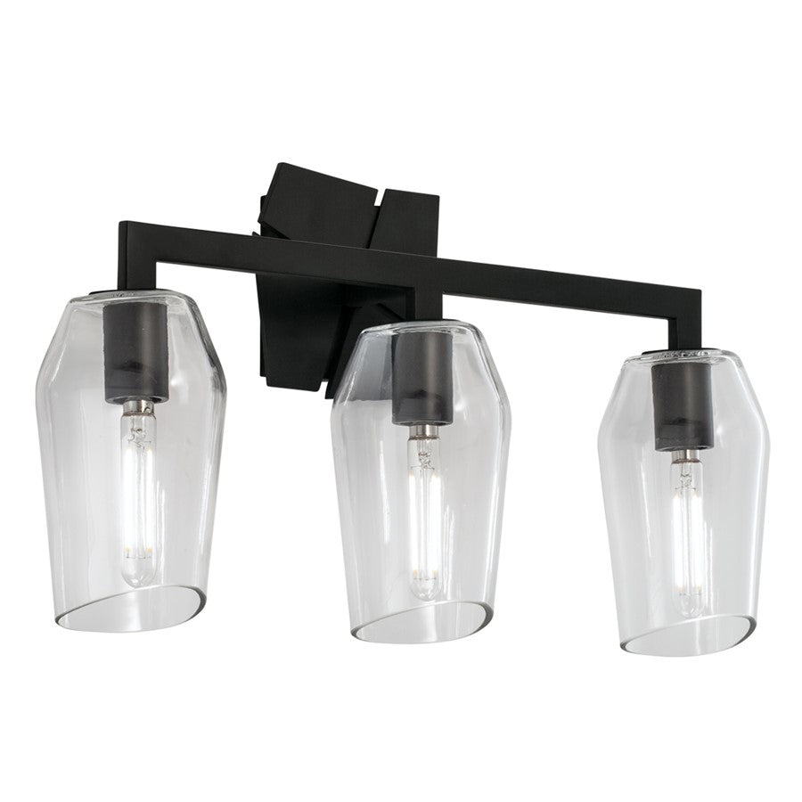 Atlas Lighting Gaia 19in 3-Light Vanity Light | Modern Acid Dipped Black and Clear Glass | Bathroom Vanity | 19 x 5.5 x 11.25 in | Model WL11309-BK