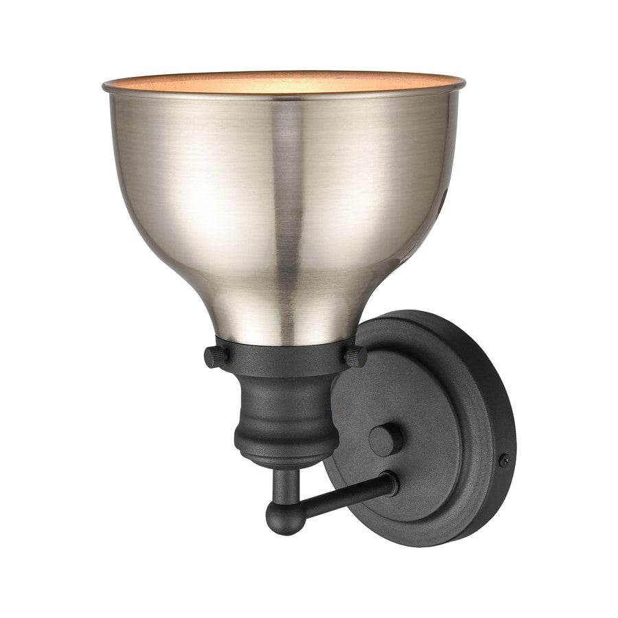 Atlas Lighting Haralson 10in 1-Light Wall Sconce | Traditional Charcoal and Satin Nickel Metal Shade | Bathroom Vanity & Hallway | Model WL11316-BK1