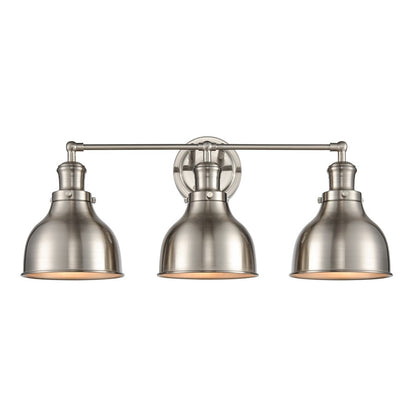 Atlas Lighting Haralson 24in 3-Light Vanity Light | Transitional Satin Nickel and Nickel Metal Shade | Bathroom Vanity | Model WL11318-NK